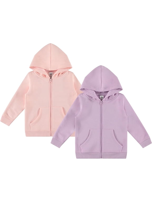 2-Pack Toddler Zip-Up Hoodies for Boys and Girls – Colorful Cotton Blend Sweatshirts with Pockets – Durable Machine Washable Kids Jacket - Seashell Pink, Fair Orchid - Size 3T