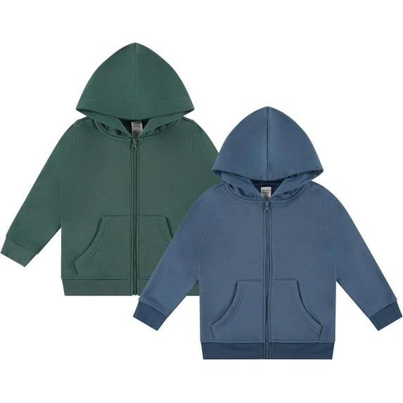 Cudlie 2-Pack Toddler Zip-Up Hoodies for Boys and Girls – Colorful Cotton Blend Sweatshirts with Pockets – Durable Machine Washable Kids Jacket - Silver Pine, Coronet Blue - Size 3T