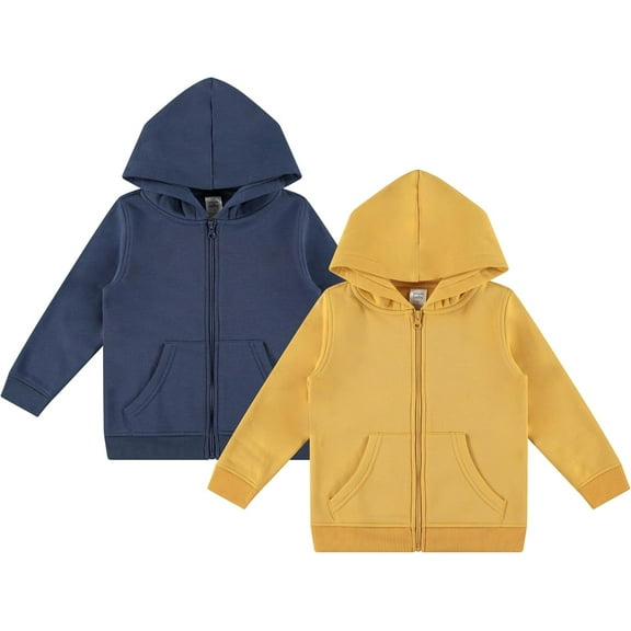 Cudlie 2-Pack Toddler Zip-Up Hoodies for Boys and Girls – Colorful Cotton Blend Sweatshirts with Pockets – Durable Machine Washable Kids Jacket - Vintage Indigo, Ochre - Size 3T