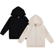 Cudlie 2-Pack Toddler Zip-Up Hoodies for Boys and Girls   Colorful Cotton Blend Sweatshirts with Pockets   Durable Machine Washable Kids Jacket -Whitecap Gray, Jet Black - Size 4T