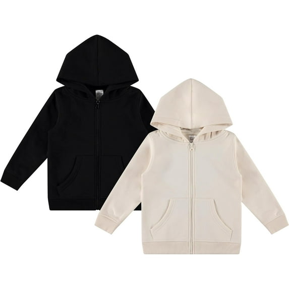 Cudlie 2-Pack Toddler Zip-Up Hoodies for Boys and Girls – Colorful Cotton Blend Sweatshirts with Pockets – Durable Machine Washable Kids Jacket -Whitecap Gray, Jet Black - Size 2T