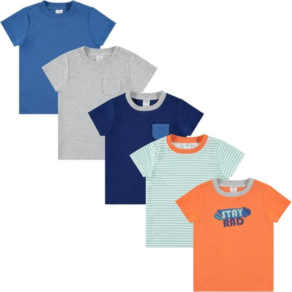 Cudlie 5-Pack Toddler/Baby Boy Short Sleeve Shirts - T-Shirt Tops for Lightweight Comfort and Style.Multipack Infants and Childrens Essentials.