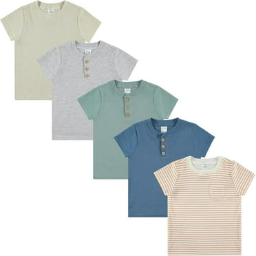 Cudlie 5-Pack Toddler/Baby Boy Short Sleeve Shirts - T-Shirt Tops for Lightweight Comfort and Style.Multipack Infants and Childrens Essentials.
