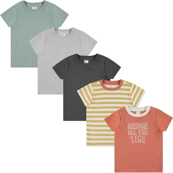 Cudlie 5-Pack Toddler/Baby Boy Short Sleeve Shirts - T-Shirt Tops for Lightweight Comfort and Style.Multipack Infants and Childrens Essentials.