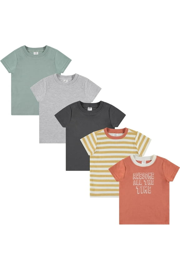5-Pack Toddler/Baby Boy Short Sleeve Shirts - T-Shirt Tops for Lightweight Comfort and Style.Multipack Infants and Childrens Essentials.