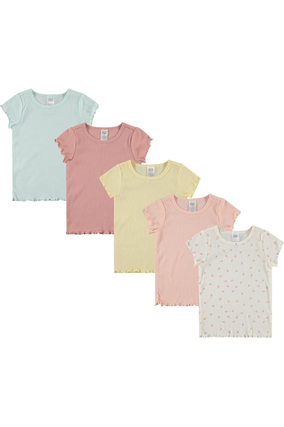 5-Pack Toddler/Baby Girl Short Sleeve Tops - Shirt Tops for Lightweight Comfort and Style. Multipack Infants' and Children's Essentials.