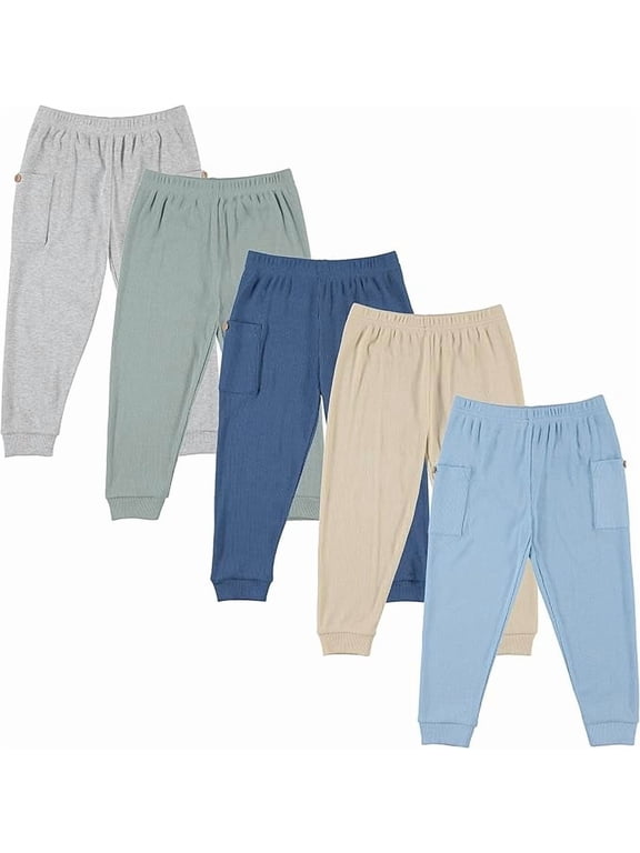 5-Pack Toddler Boys' Jogger Pants, Lightweight Tapered Sweatpants, Soft Cotton Blend, Sizes 3M–4T