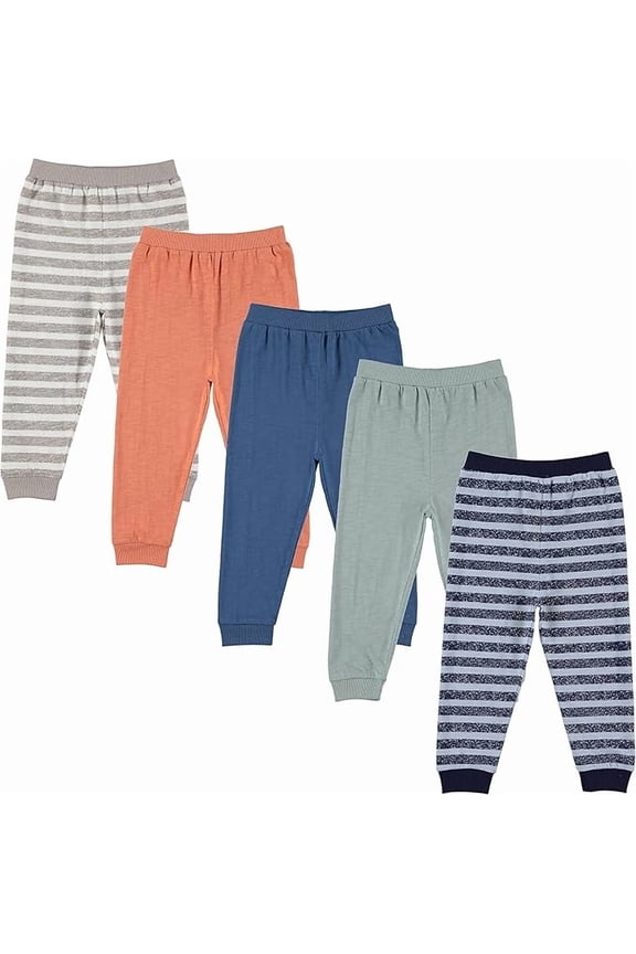 5-Pack Toddler Boys' Jogger Pants, Lightweight Tapered Sweatpants, Soft Cotton Blend, Sizes 3M–4T