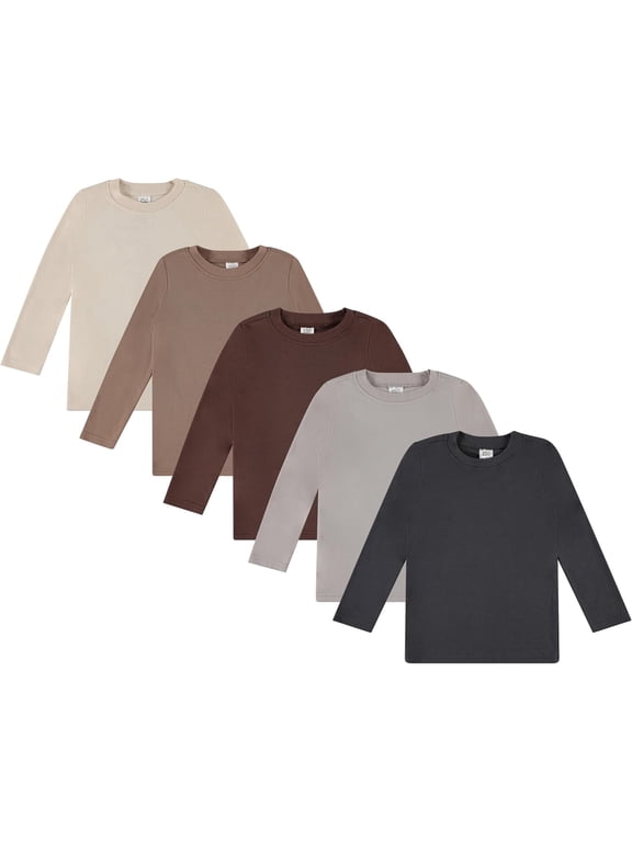 5-Pack Toddler Boys’ Solid Long Sleeve Tees– Five Timeless Cotton Blend Crewnecks in Rich, Modern Colors. Sizes 2T–4T