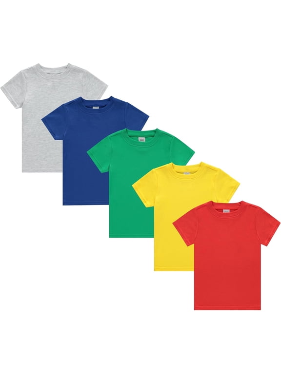 5-Pack Toddler Boys’ T-Shirts – Soft Cotton Tees for 12M to 4T – Solid Colors, Everyday Value, Soft and Comfy Basics for Play, Preschool & More - Active Pack