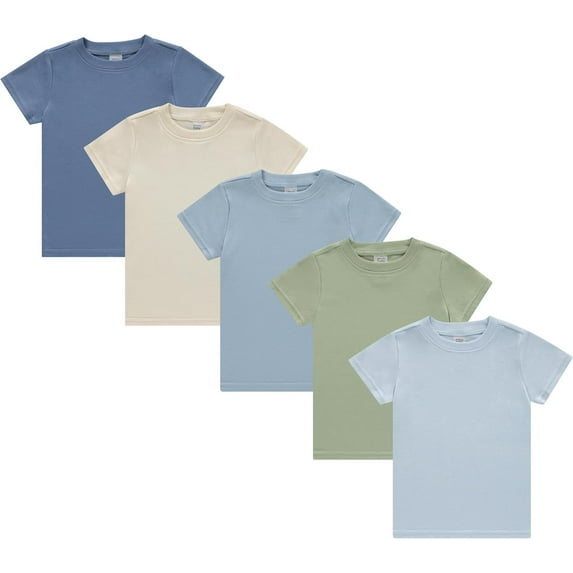 Cudlie 5-Pack Toddler Boys’ T-Shirts – Soft Cotton Tees for 12M to 4T – Solid Colors, Everyday Value, Soft and Comfy Basics for Play, Preschool & More - The Blues Pack
