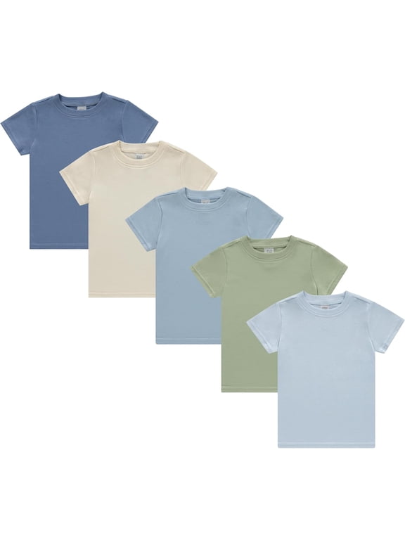 5-Pack Toddler Boys’ T-Shirts – Soft Cotton Tees for 12M to 4T – Solid Colors, Everyday Value, Soft and Comfy Basics for Play, Preschool & More - The Blues Pack