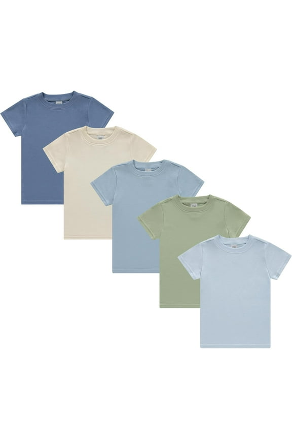 5-Pack Toddler Boys’ T-Shirts – Soft Cotton Tees for 12M to 4T – Solid Colors, Everyday Value, Soft and Comfy Basics for Play, Preschool & More - The Blues Pack