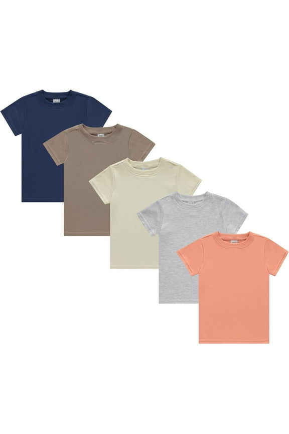 5-Pack Toddler Boys’ T-Shirts – Soft Cotton Tees for 12M to 4T – Solid Colors, Everyday Value, Soft and Comfy Basics for Play, Preschool & More - Earthy Pack
