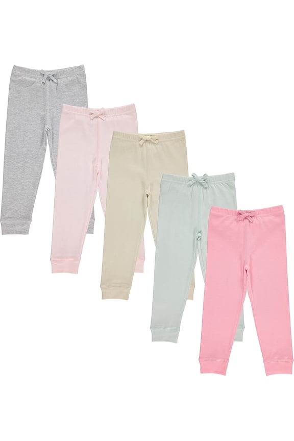 5-Pack Toddler Girls' Jogger Pants, Active Fashion Sweatpants -Soft Cotton Blend, Lightweight, Sizes 3M–4T