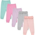 thumbnail image 1 of Cudlie 5-Pack Toddler Girls' Jogger Pants, Active Fashion Sweatpants -Soft Cotton Blend, Ruffle Waist, Sizes 3M–4T, 1 of 6