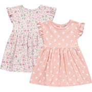 Cudlie Baby Girls  2-Pack Cotton Dresses   Charming and Adorable Prints, Sizes 0-3M to 24M