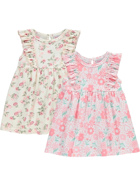 Baby Girls’ 2-Pack Cotton Dresses – Charming and Adorable Prints, Sizes 0-3M to 24M