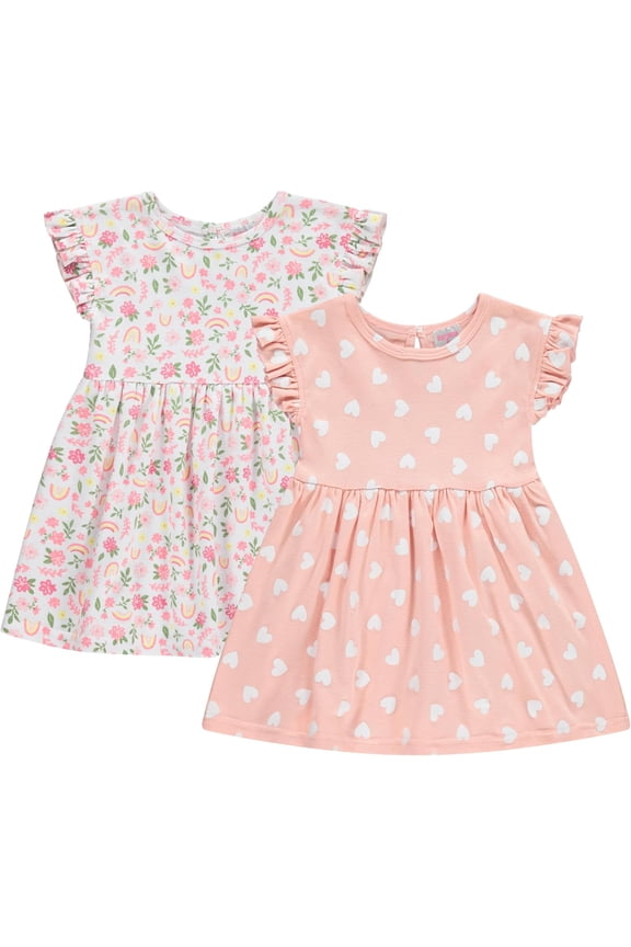 Baby Girls’ 2-Pack Cotton Dresses – Charming and Adorable Prints, Sizes 0-3M to 24M