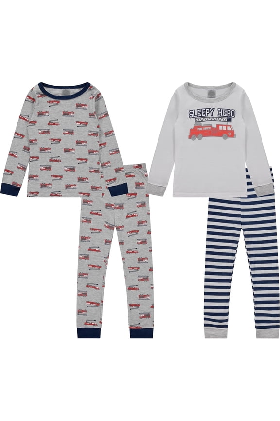 Boys’ 4-Piece Pajama Set, Cotton Blend Sleepwear, 2 Tops & 2 Bottoms – Sizes 12M–5T