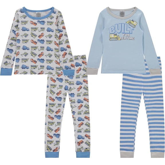 Cudlie Boys’ 4-Piece Pajama Set, Cotton Blend Sleepwear, 2 Tops & 2 Bottoms – Sizes 12M–5T