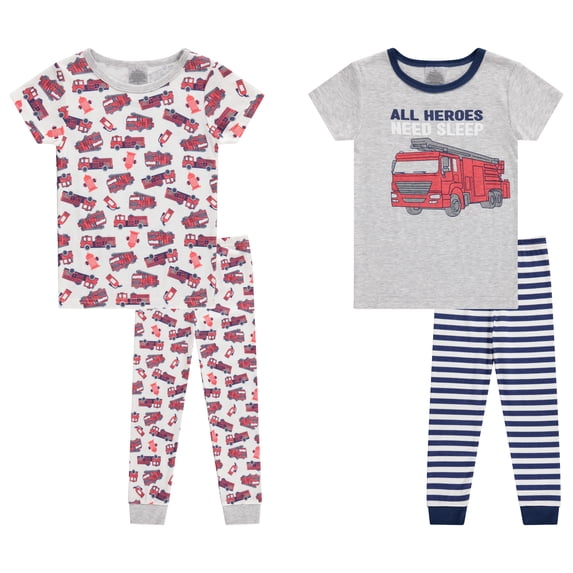 Cudlie Boys 4-Piece Pajama Set, Short Sleeve Tops and Long Pants PJs