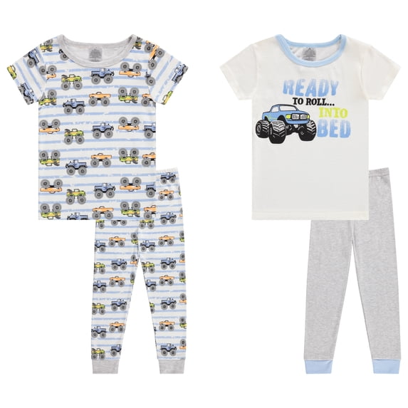 Cudlie Boys 4-Piece Pajama Set, Short Sleeve Tops and Long Pants PJs