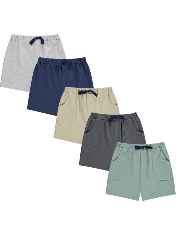 Boys' 5-Pack Baby & Toddler Shorts, Sizes 12M–4T – Durable Shorts for Everyday Play & Daycare