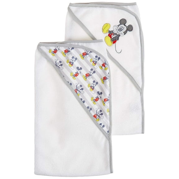 Cudlie Disney Mickey Mouse Baby Boys 2 Pack Rolled Hooded Towels On Header Card