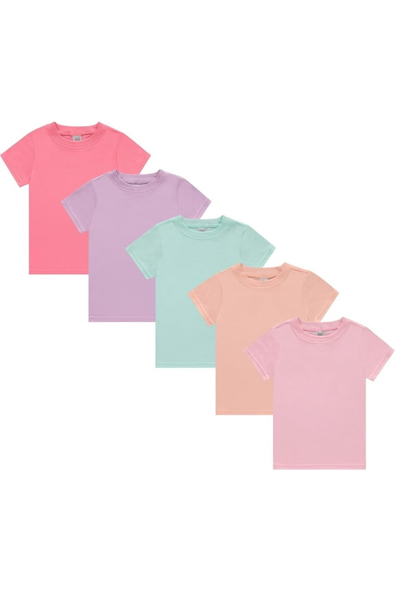 Girls’ 5-Pack Short Sleeve T-Shirts, Soft Cotton Tees in Solid Vibrant Colors, Sizes 12M–4T
