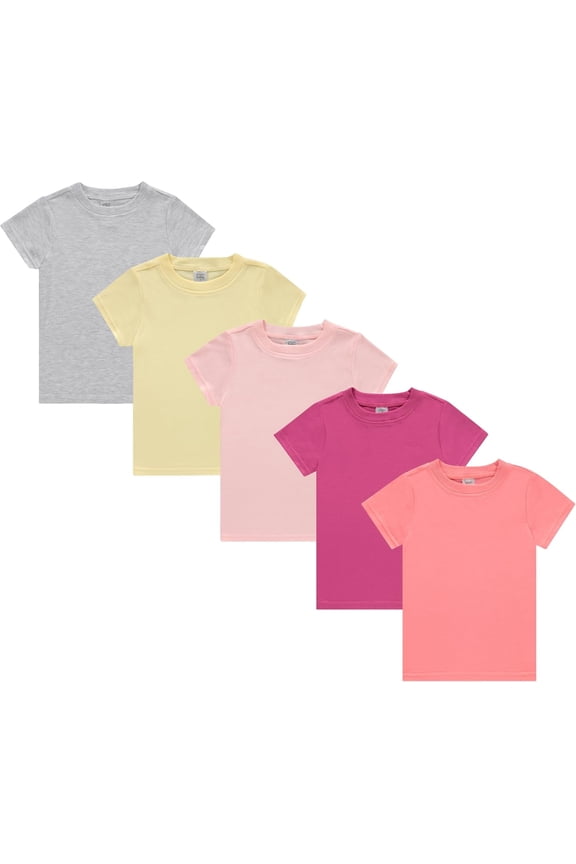 Girls’ 5-Pack Short Sleeve T-Shirts, Soft Cotton Tees in Solid Vibrant Colors, Sizes 12M–4T