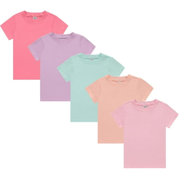 Cudlie Girls’ 5-Pack Short Sleeve T-Shirts, Soft Cotton Tees in Solid Vibrant Colors, Sizes 12M–4T