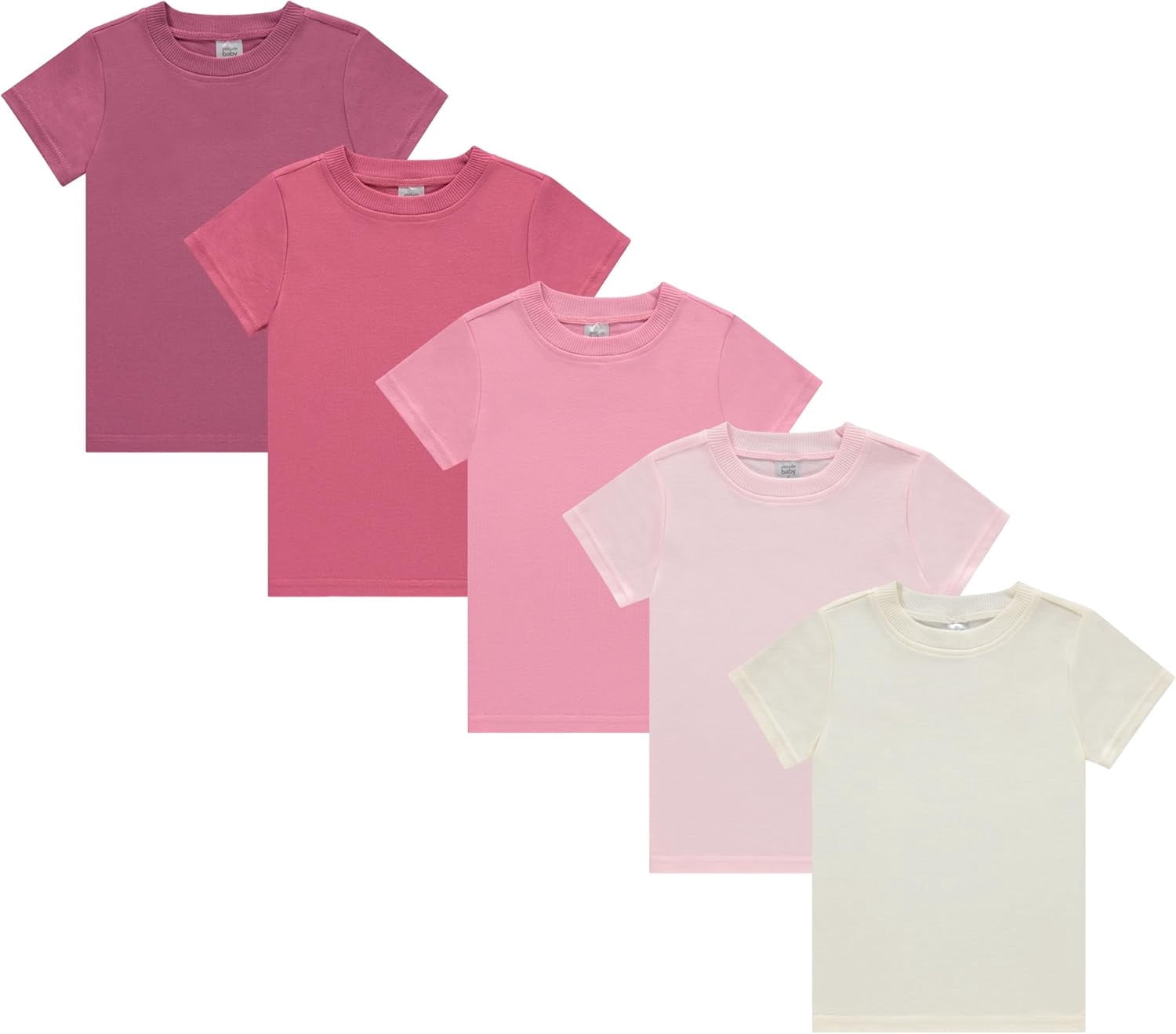 Cudlie Girls’ 5-Pack Short Sleeve T-Shirts, Soft Cotton Tees in Solid ...