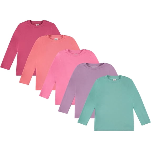 Cudlie Toddler Girls’ 5-Pack Long Sleeve Tees, Cotton Blend Crewnecks in Stylish Modern Colors, Sizes 12M–4T