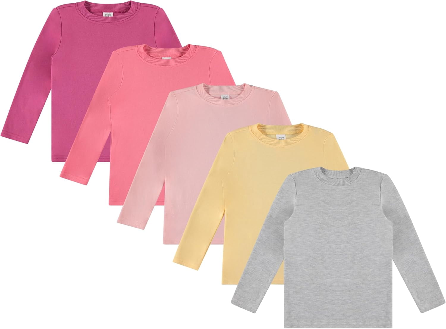 Cudlie Toddler Girls’ 5-Pack Long Sleeve Tees, Cotton Blend Crewnecks ...