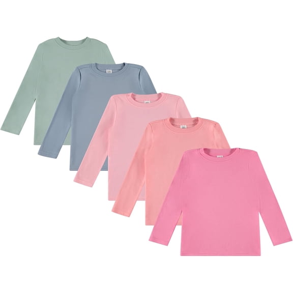Cudlie Toddler Girls’ 5-Pack Long Sleeve Tees, Cotton Blend Crewnecks in Stylish Modern Colors, Sizes 12M–4T