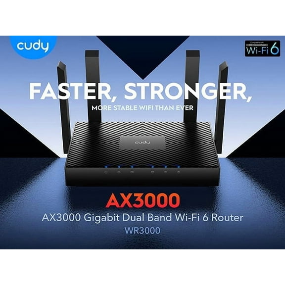 Cudy AX3000 WiFi 6 Router 802.11ax Wireless Dual Band Gigabit Internet Router, VPN Compatible, MU-MIMO, WireGuard, Cudy Mesh Compatible WR3000