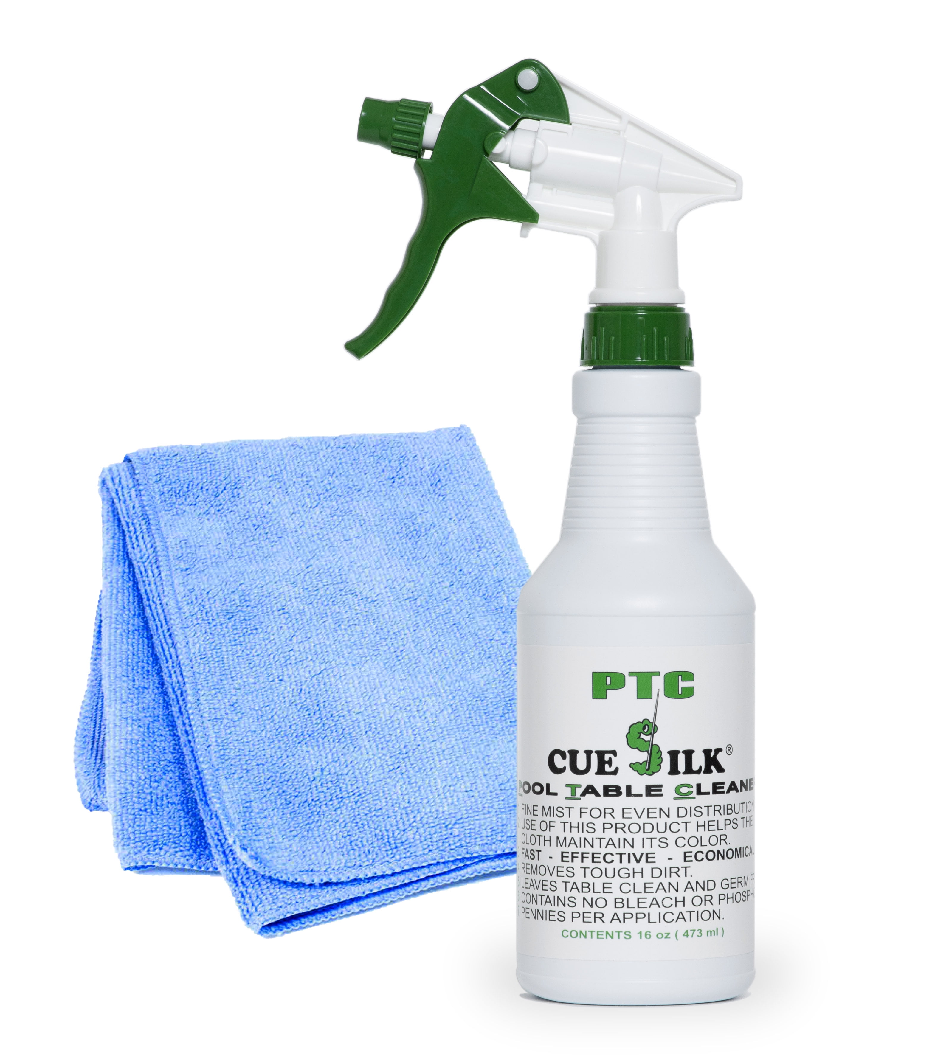 Cue Silk PTC Pool Table Cleaner 16 oz Bottle Bundle with Microfiber Cloth