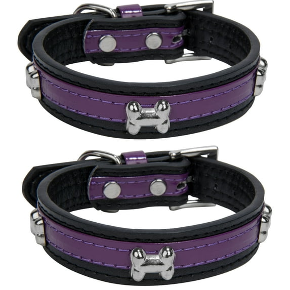 CueCue Pet Bone Fashion Dog Collar, Purple, M (2 Pack)