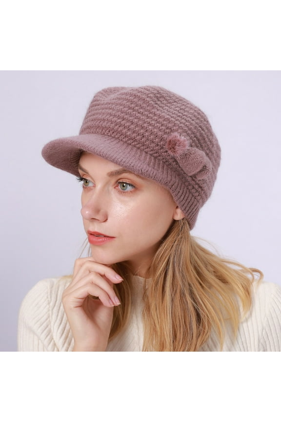 Berets for Winter Warm Knitted Plain Dyed Colorful Hat Letter Charm Custom Knit Hat for Women Brown Berets