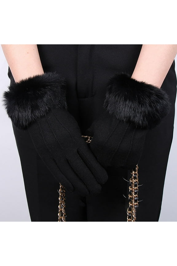 Gloves Mittens for 1 Pair Winter Warm Screen Gloves for Women Fleece Lined Gloves Furry Cuffs Soft Thermal Winter Ski Gloves Black Gloves Mittens