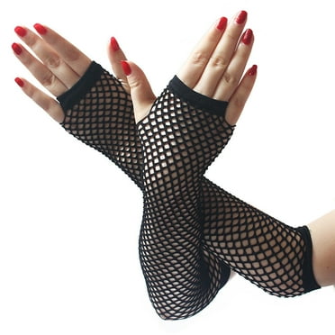 Cuekondy Gloves Mittens Ladies Girls Neon Long Fingerless Fishnet Lace High Elasticity Gloves