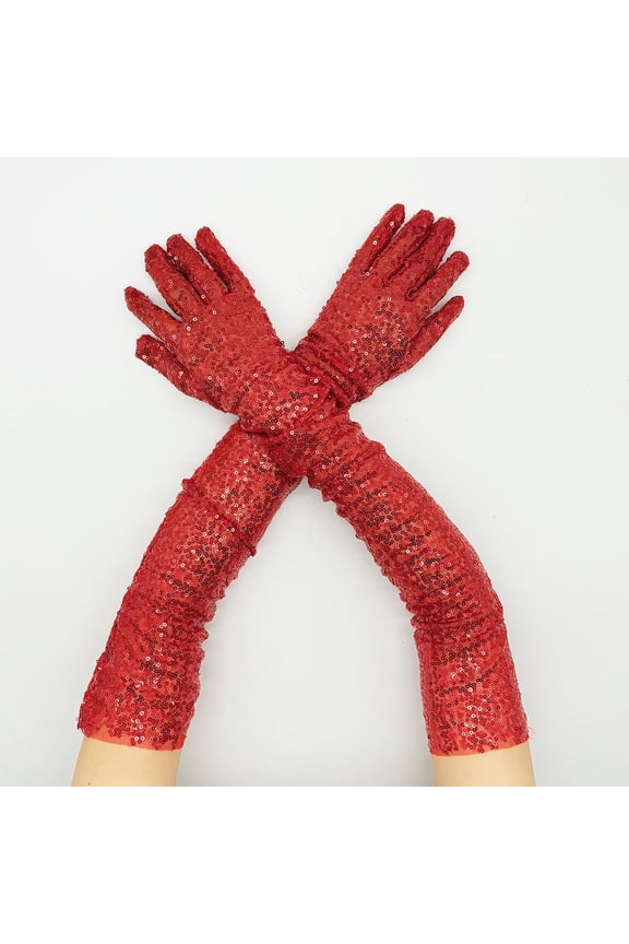 Gloves Mittens for Fashion Sparkly Gloves Sequins Long Gloves Elastic Gloves Glitter Costume for Women and Girls Red Gloves Mittens