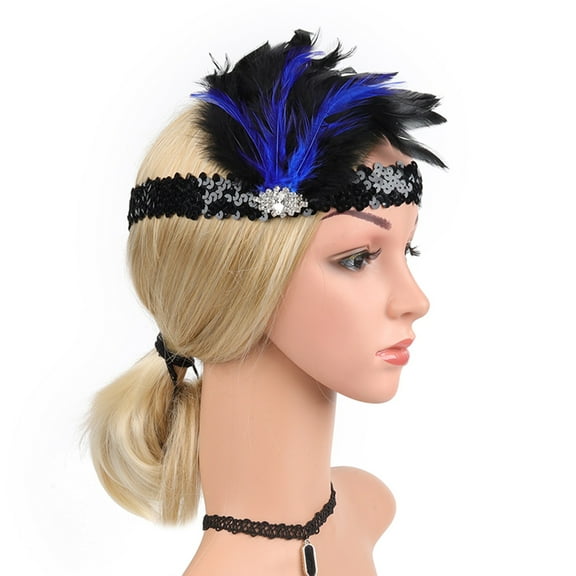 Cuekondy Heardband for Flapper Headband Black Headpiece Rhinestone Hair Band Cocktail Head Accessories for Womens Blue Heardband