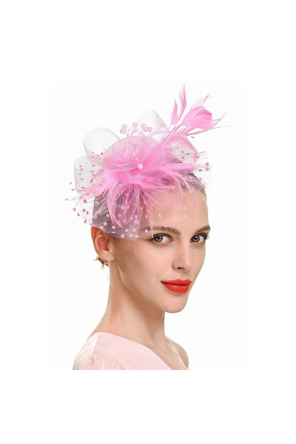Heardband for Hat for Women Tea Party Bridal Wedding Cocktail Mesh Flower Headband Hair Clip Pink Heardband
