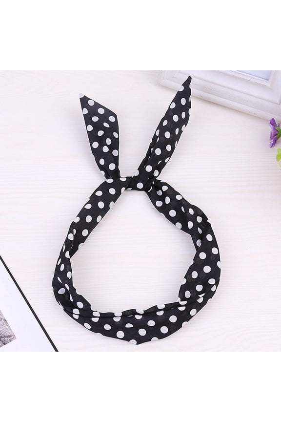 Heardband for Paisley Rockabilly Wired Headband Polka Dot Tartan Retro Scarf Wire Hair Band Black Heardband