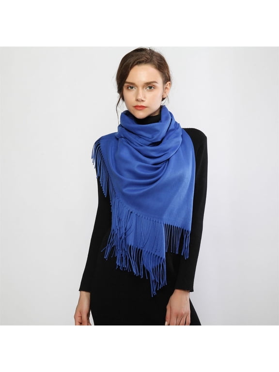 Scarf for Women Pashmina Scarf Soft Solid Plain Shawl Wrap Fashion Warm Neck with Fringes Blue Scarf