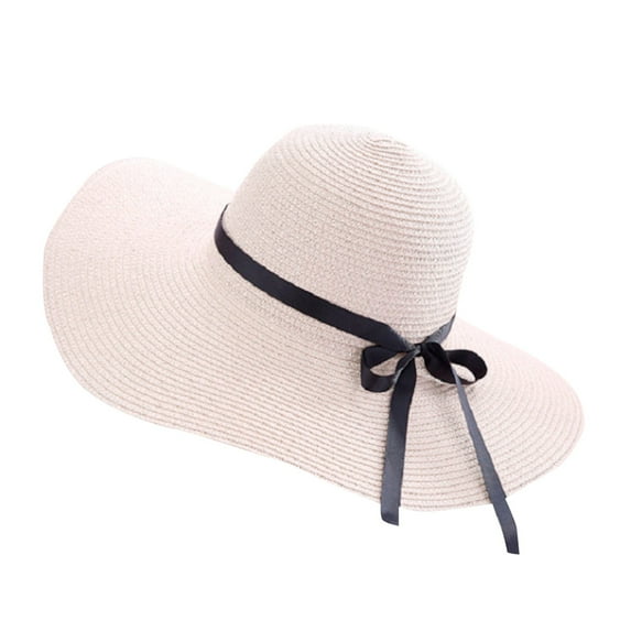 Cuekondy Sun Hats Women Big Brim Straw Hat Sun Floppy Wide Brim Hats Bowknot Folding Beach Cap