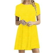 Cuekondy Yellow Women's Casual Dress Women's DressesShort SleeveDating BeachCasual Loose Dress Womens Dresses Size M