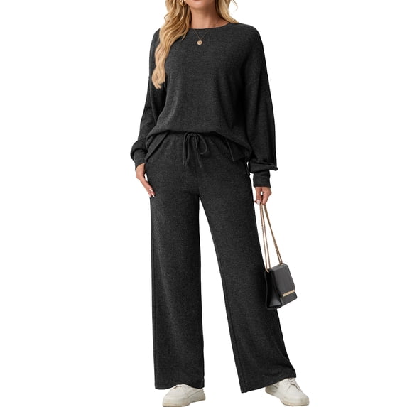 Cueply Two Piece Sets for Women Outfits Fall Lounge Set Sweatshirt Knit Pullover Sweater Tops Wide Leg Pants